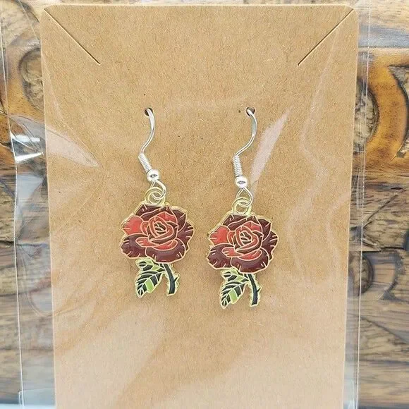 Enamel Charm Earrings lot! Garden Flowers Bee Mushroom Butterfly Cottage theme - Picture 5 of 8